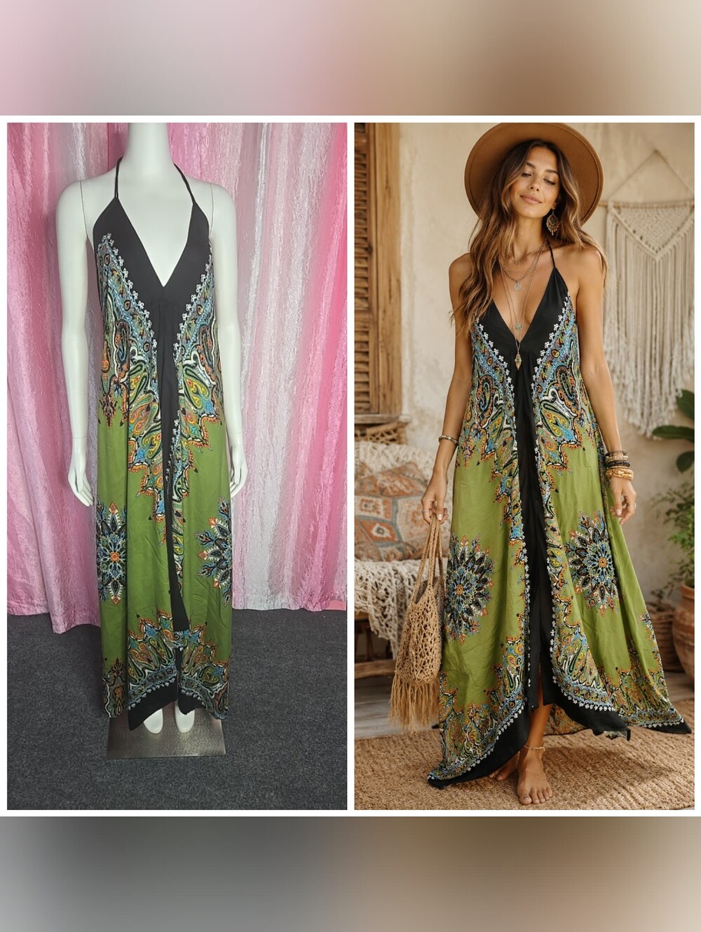 Neha Green Bohemian Colorful Floral Handkerchief Dress Size Small